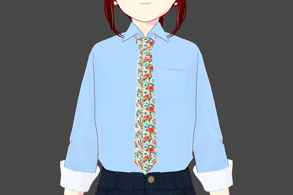 White/Red Floral Vroid Tie
