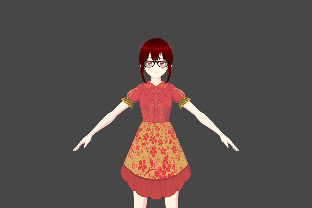 Bright Red/Gold Floral Vroid Dress