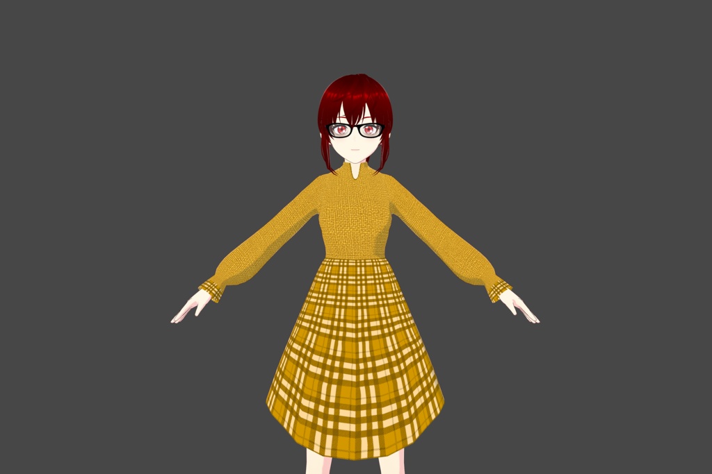 Golden Yellow Checkered Vroid Dress