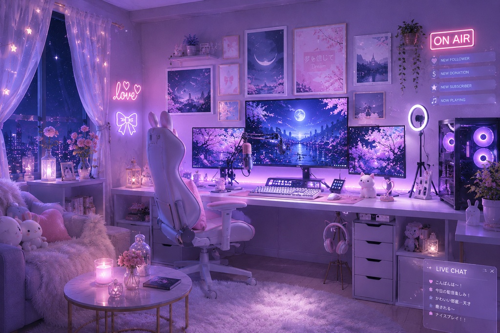 蒼月ゲーミングルーム　　 Blue Neon Night Setup