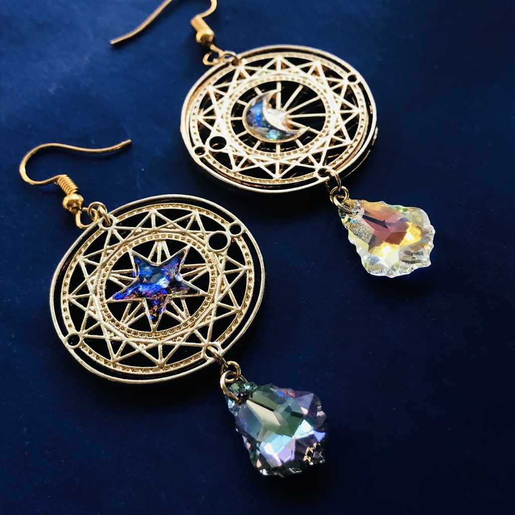 天体観測 惑星 セーラームーン 星 月 スワロフスキー ピアス イヤリング