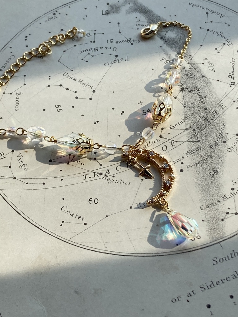 セーラームーン 月 セレニティ ブレスレット オーロラガラス ネックレス変更可能