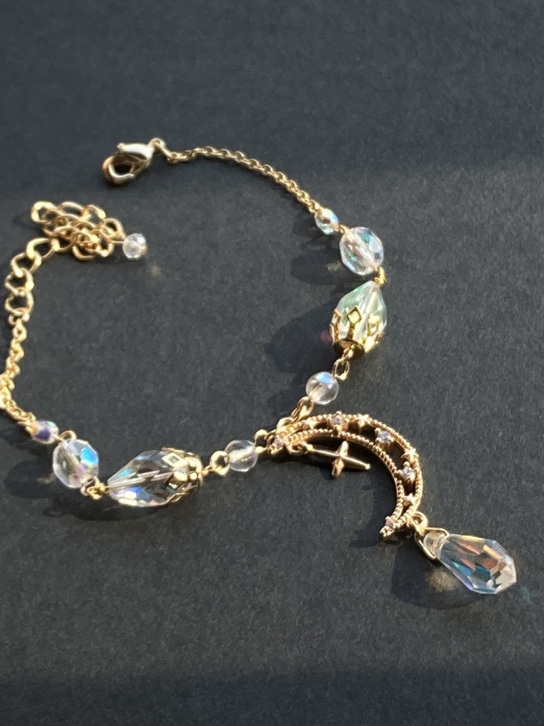 セーラームーン 月 セレニティ ブレスレット オーロラガラス ネックレス変更可能