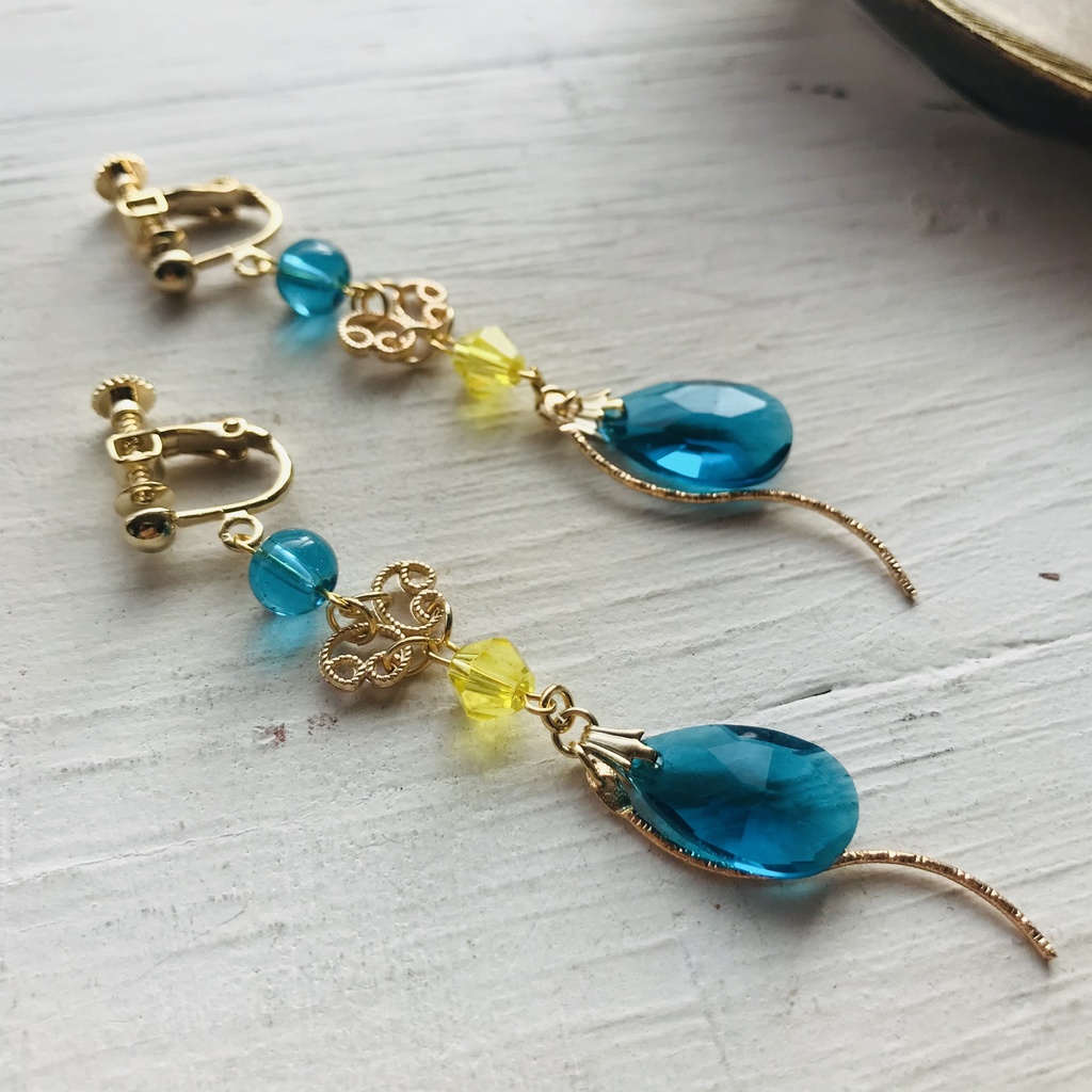 ツイステ リーチ兄弟 アズールブルー カットドロップ ピアス イヤリング