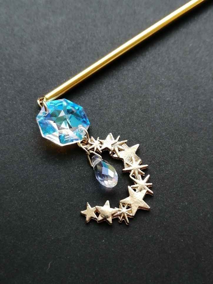 天体観測 スワロフスキーガラスと星々の輝き 簪 ネックレス変更可能 夜の魔術部