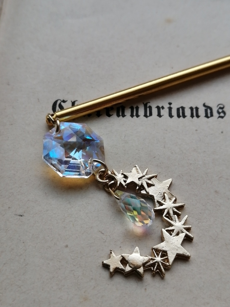 天体観測 スワロフスキーガラスと星々の輝き 簪 ネックレス変更可能 夜の魔術部