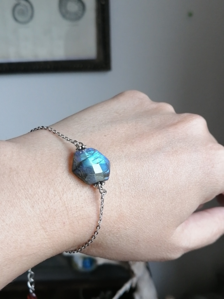 美しいモルフォ蝶のようなブルーシラー ライトブルー ラブラドライト ブレスレット
