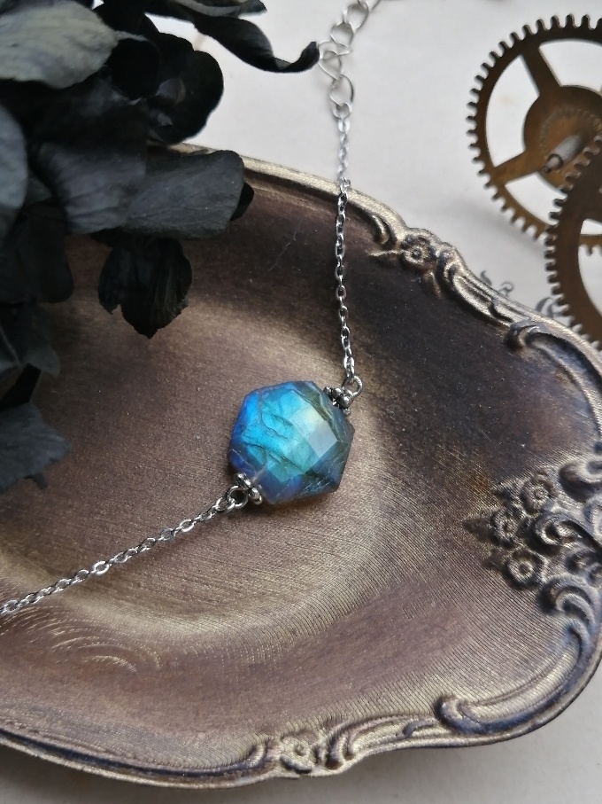 美しいモルフォ蝶のようなブルーシラー ライトブルー ラブラドライト ブレスレット