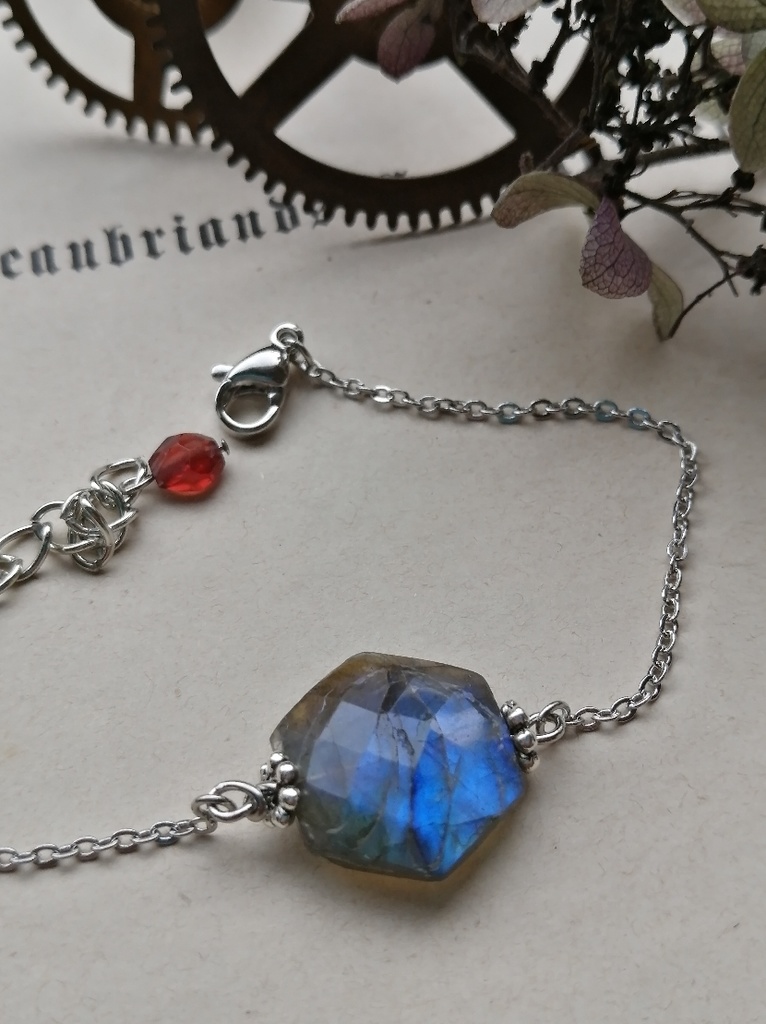 美しいモルフォ蝶のようなブルーシラー ライトブルー ラブラドライト ブレスレット