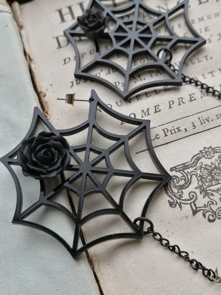 説明文必読! セミオーダー 蜘蛛の巣ピアス イヤリング 珍しい黒の金具