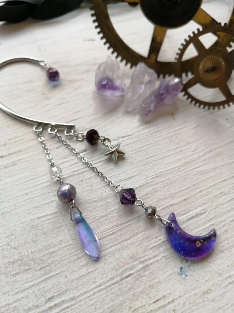 夜の魔術部 天体観測 紫月 銀星 イヤーフック ピアス イヤリング変更はオプションで