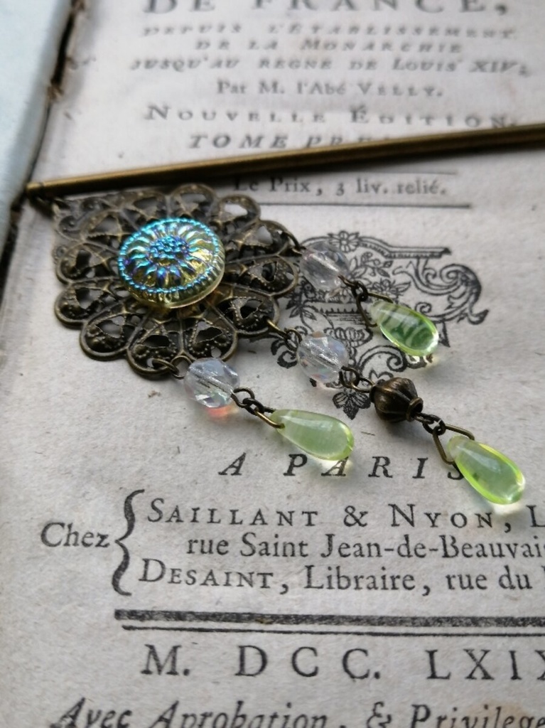 イロアソビ ヴィンテージ ウランガラス 簪 ネックレス変更可能