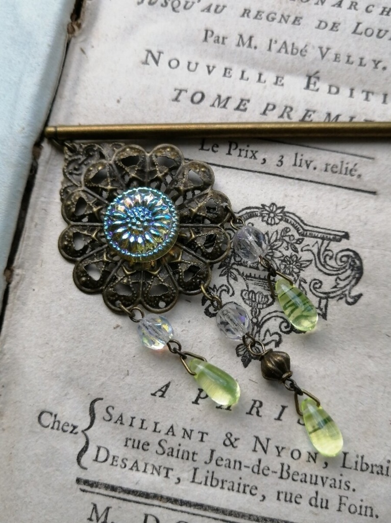 イロアソビ ヴィンテージ ウランガラス 簪 ネックレス変更可能