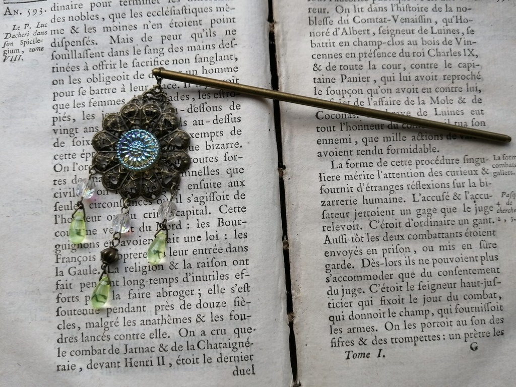 イロアソビ ヴィンテージ ウランガラス 簪 ネックレス変更可能