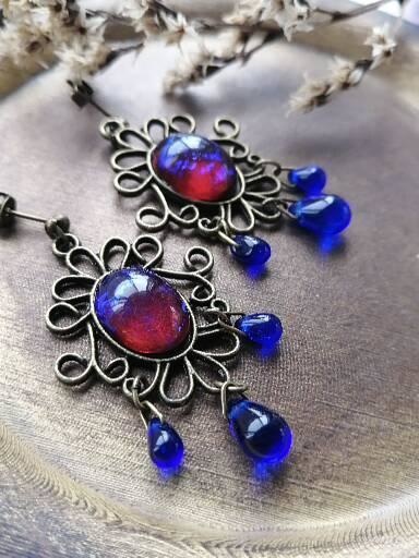 夜の魔術部 幻想の光 ドラゴンズブレスとミッドナイトブルーしずく ピアス イヤリング