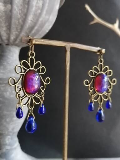 夜の魔術部 幻想の光 ドラゴンズブレスとミッドナイトブルーしずく ピアス イヤリング