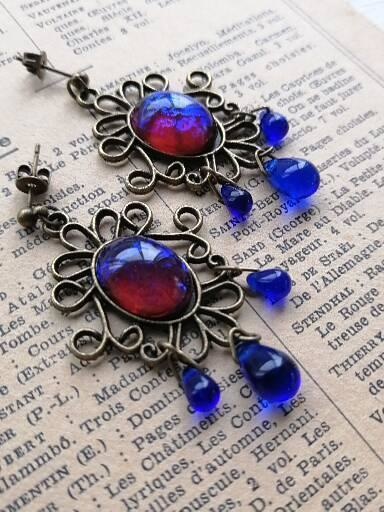 夜の魔術部 幻想の光 ドラゴンズブレスとミッドナイトブルーしずく ピアス イヤリング