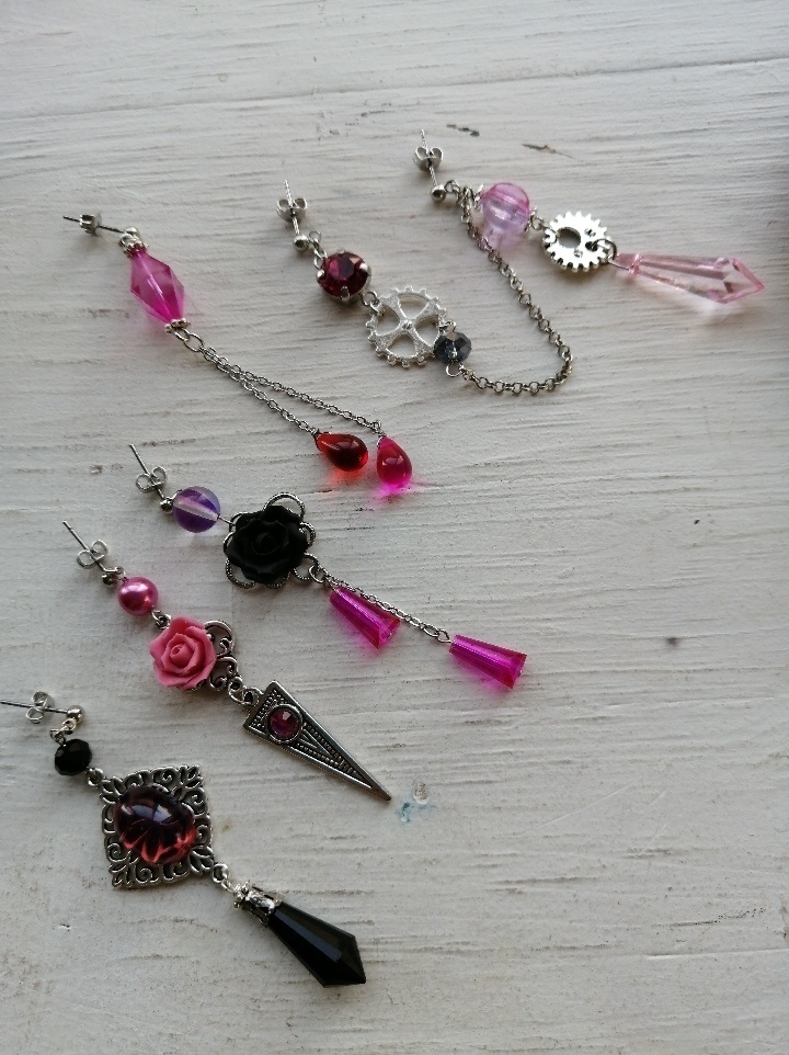 夜の魔術部 黒とピンク 黒薔薇 ダブルピアス1セット ノーマル4本 セット