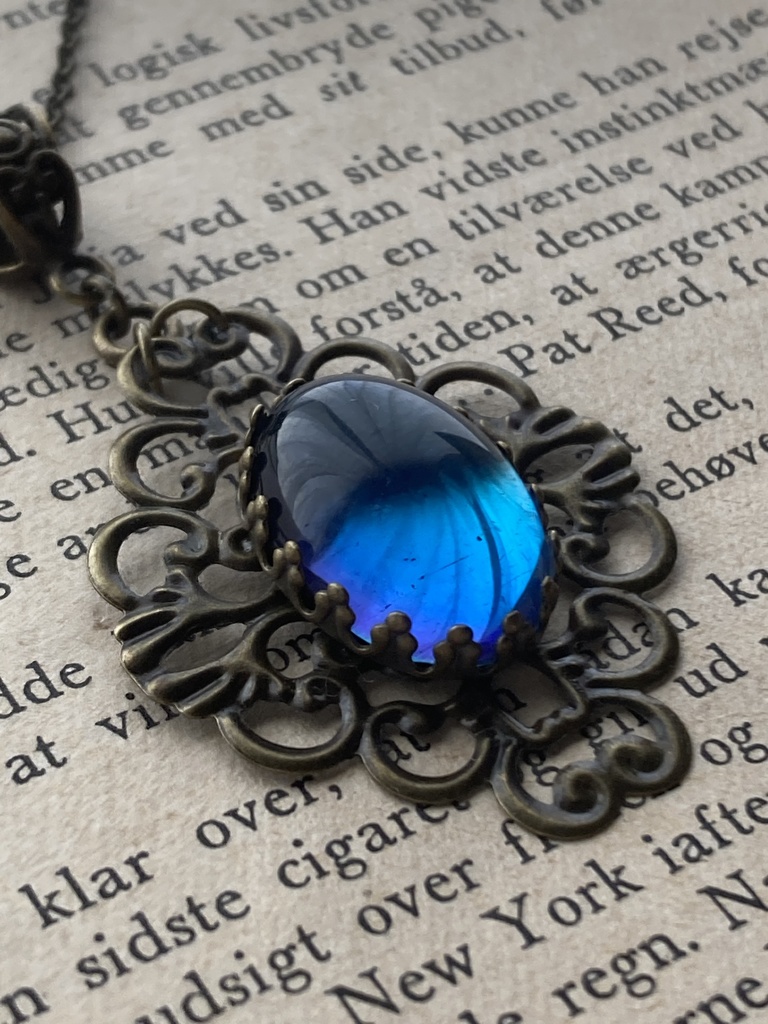 大粒 ブルーカボション 楕円 オーバル ネックレス 夜の魔術部