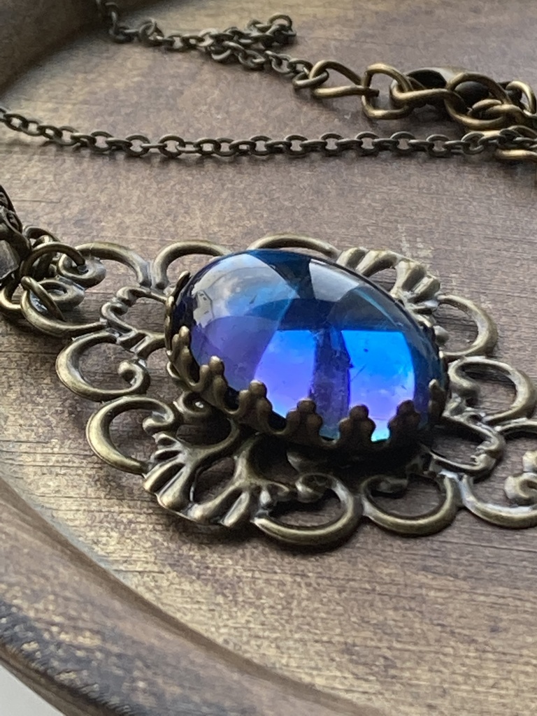 大粒 ブルーカボション 楕円 オーバル ネックレス 夜の魔術部