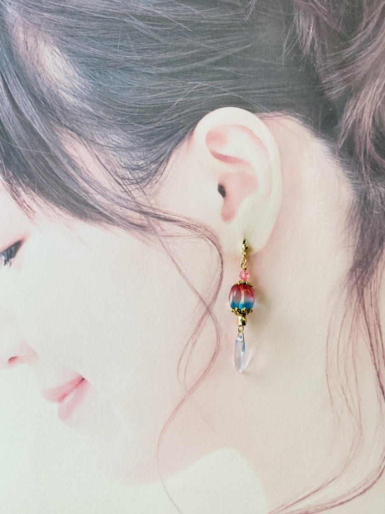 *手毬屋* 梅紫と浅葱 バイカラー ピアス イヤリング