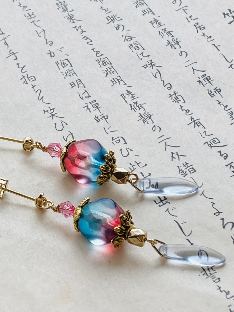 *手毬屋* 梅紫と浅葱 バイカラー ピアス イヤリング