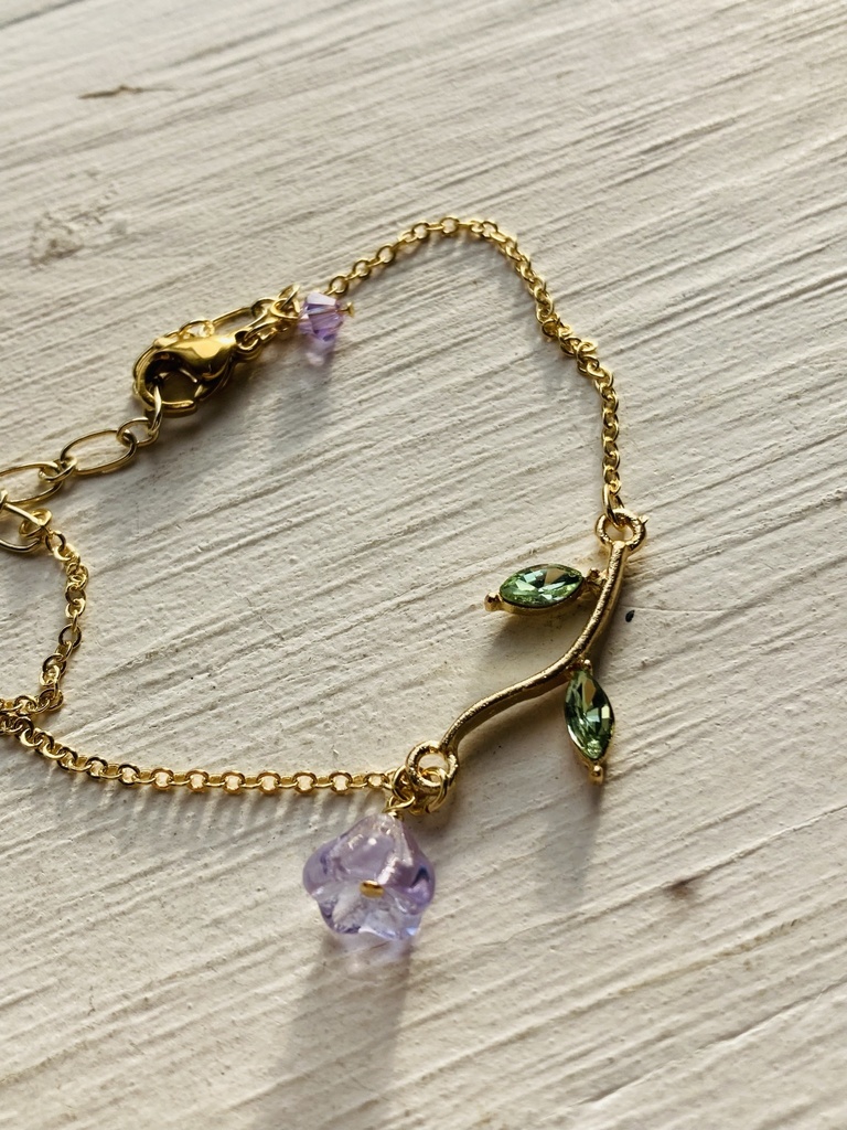イロアソビ アレキサンドライトのお花 ガラス ブレスレット ネックレス変更可能