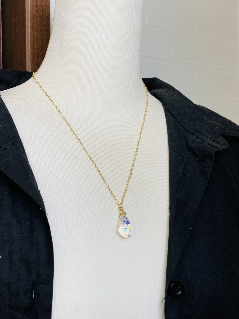 再再販 *イロアソビ* 大粒 オーロラドロップ ガラス ネックレス