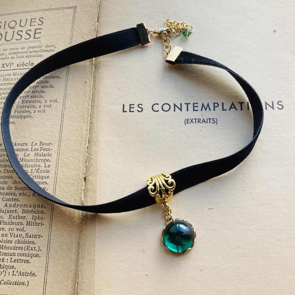 再販 再販 夜の魔術部 ヴィンテージ ガラス グリーン 緑 ベルベット チョーカー