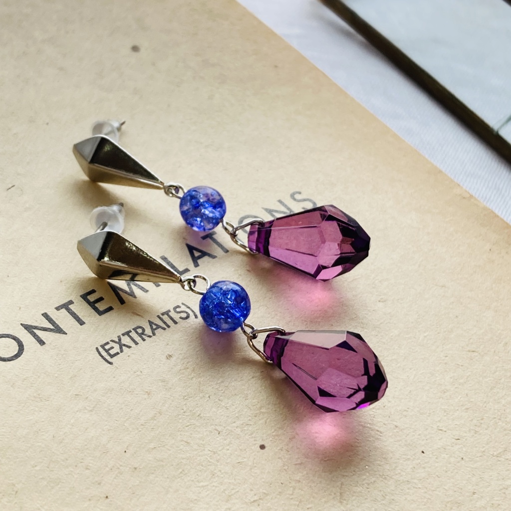 チタン製 デザインピアス 紫ドロップ *イロアソビ*