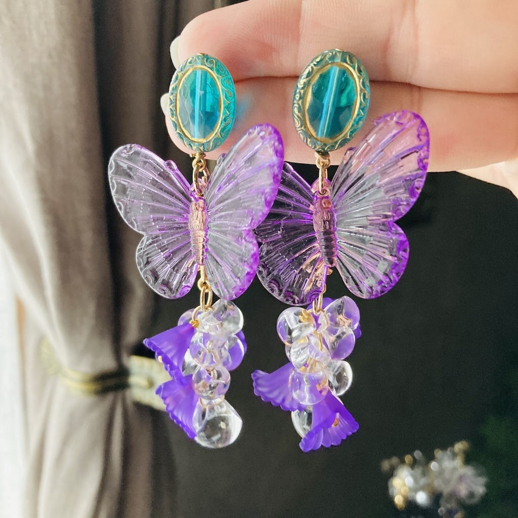 イロアソビ 紫蝶としゃら花 ピアス イヤリング