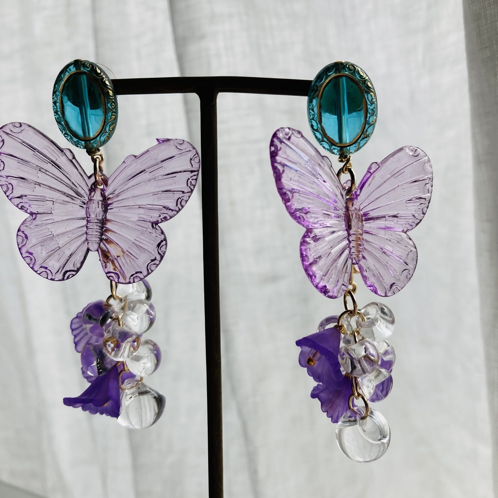 イロアソビ 紫蝶としゃら花 ピアス イヤリング