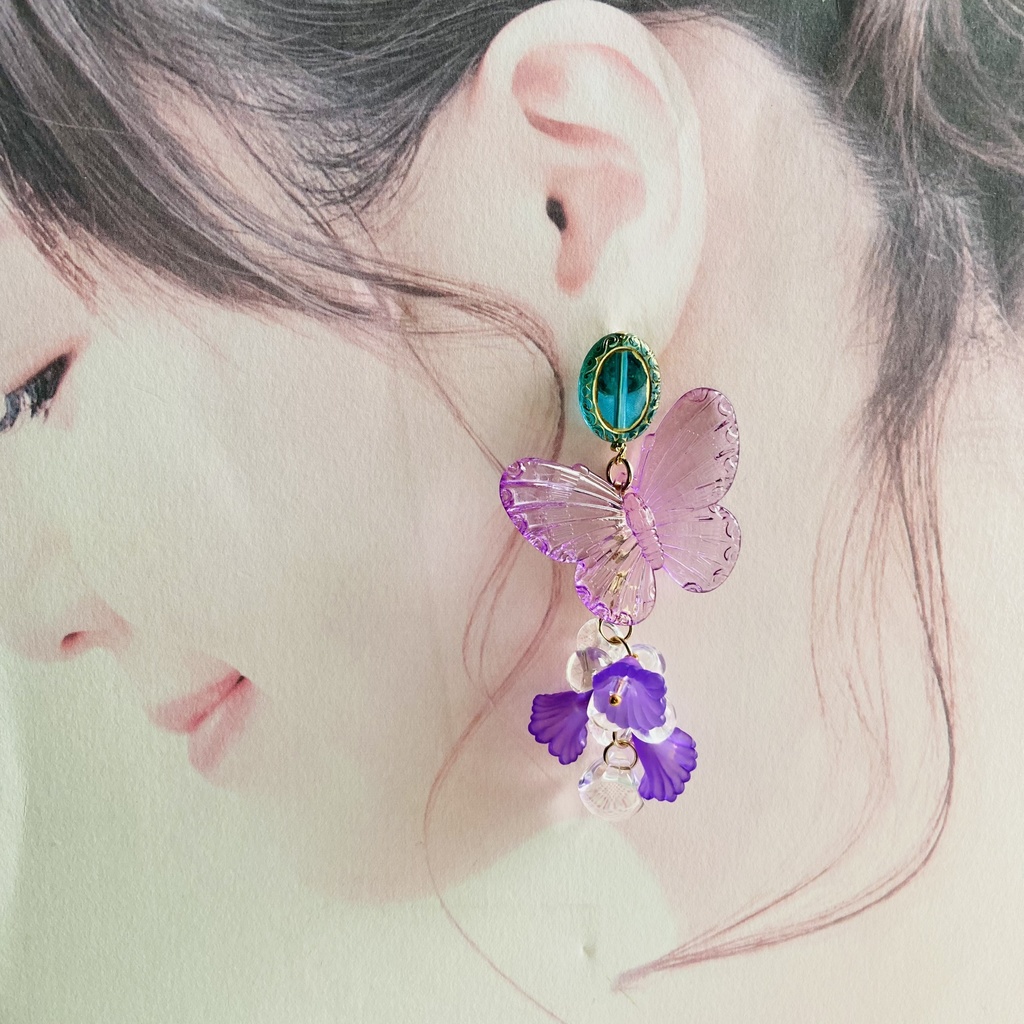 イロアソビ 紫蝶としゃら花 ピアス イヤリング