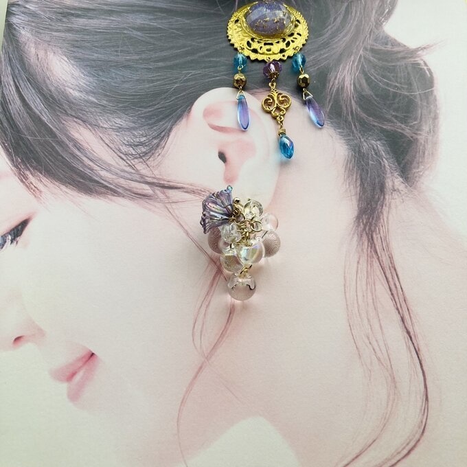 イロアソビ 薄紫×水色 かんざし 現品価格