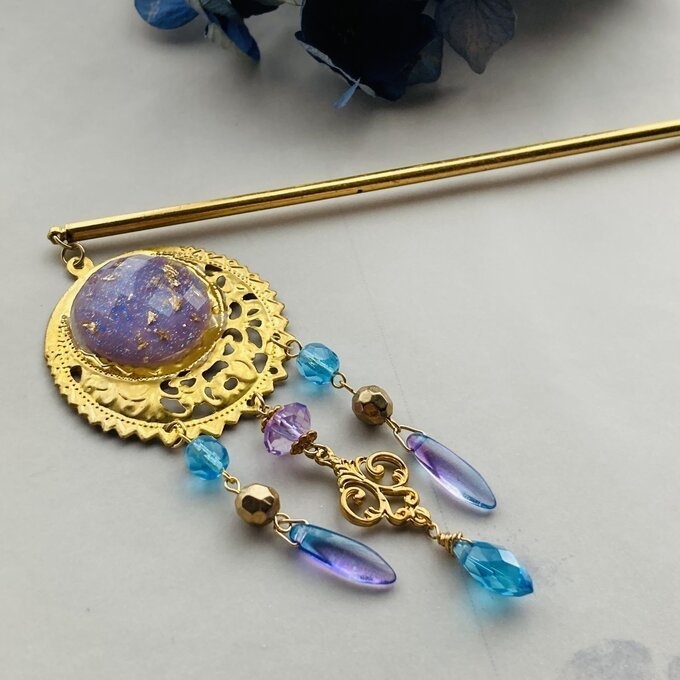 イロアソビ 薄紫×水色 かんざし 現品価格