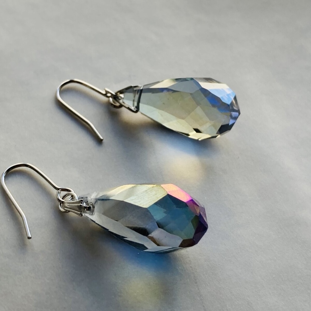 大粒 ブルーパープルの大粒クリスタルガラス ピアス イヤリング MCB