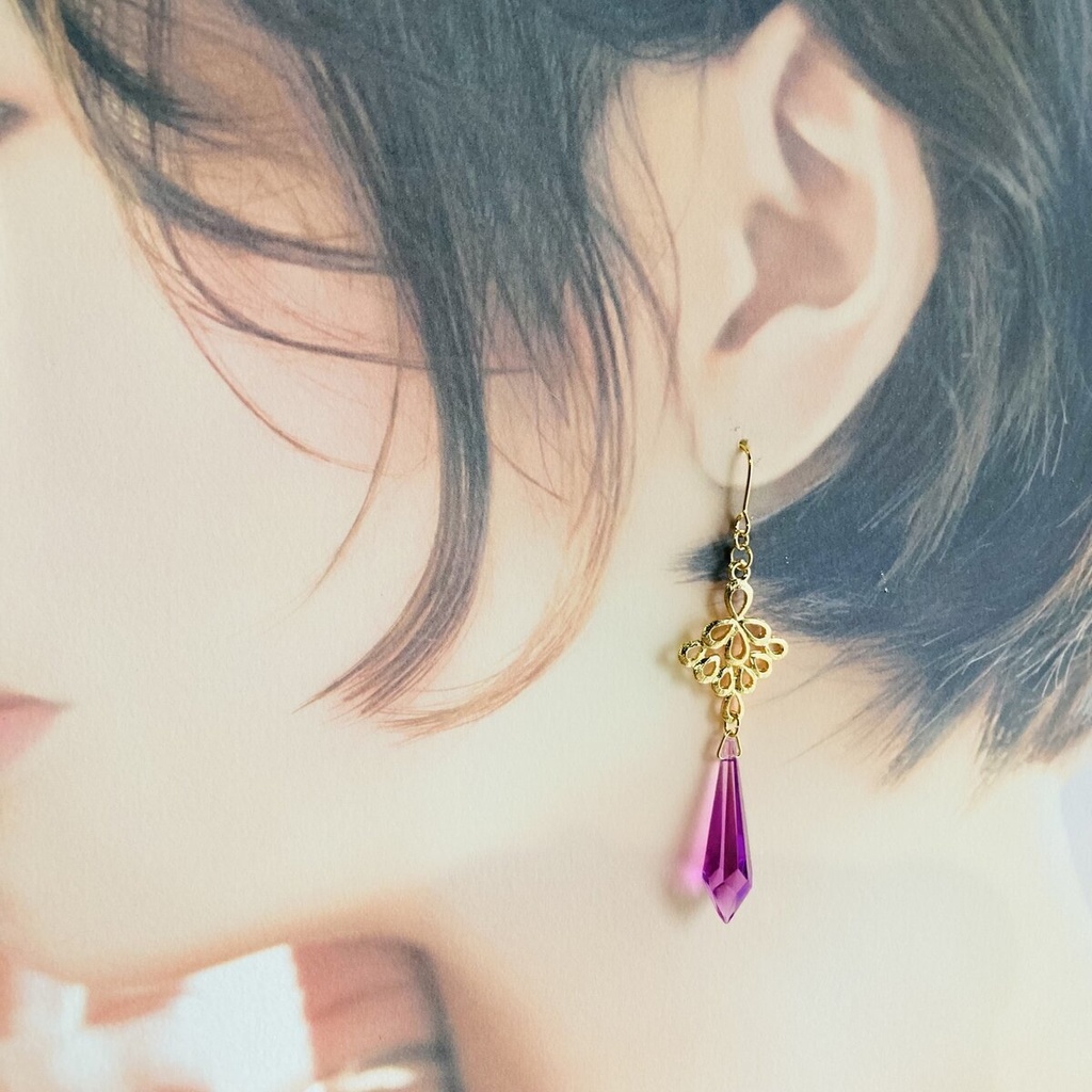 再販 イロアソビ 海の魔女の耳飾り ヴィンテージ 紫の巻貝のような大振りピアス