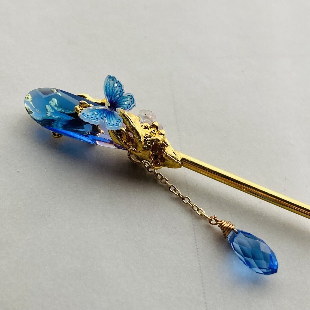 イロアソビ 青の楽園 かんざし 蝶 花