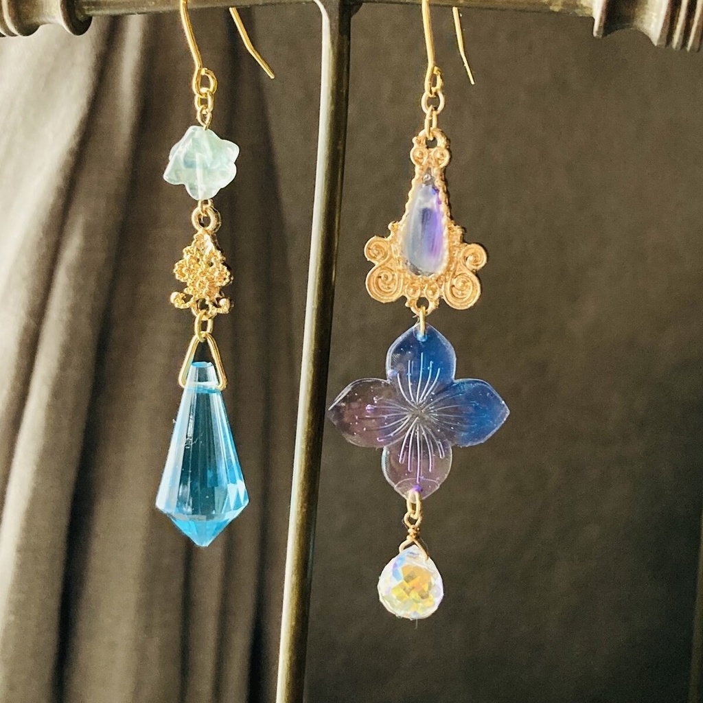 グラデーション紫陽花とフローライト ピアス イヤリング