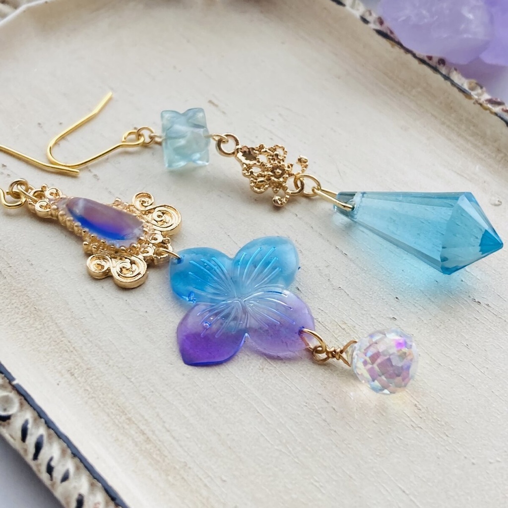グラデーション紫陽花とフローライト ピアス イヤリング