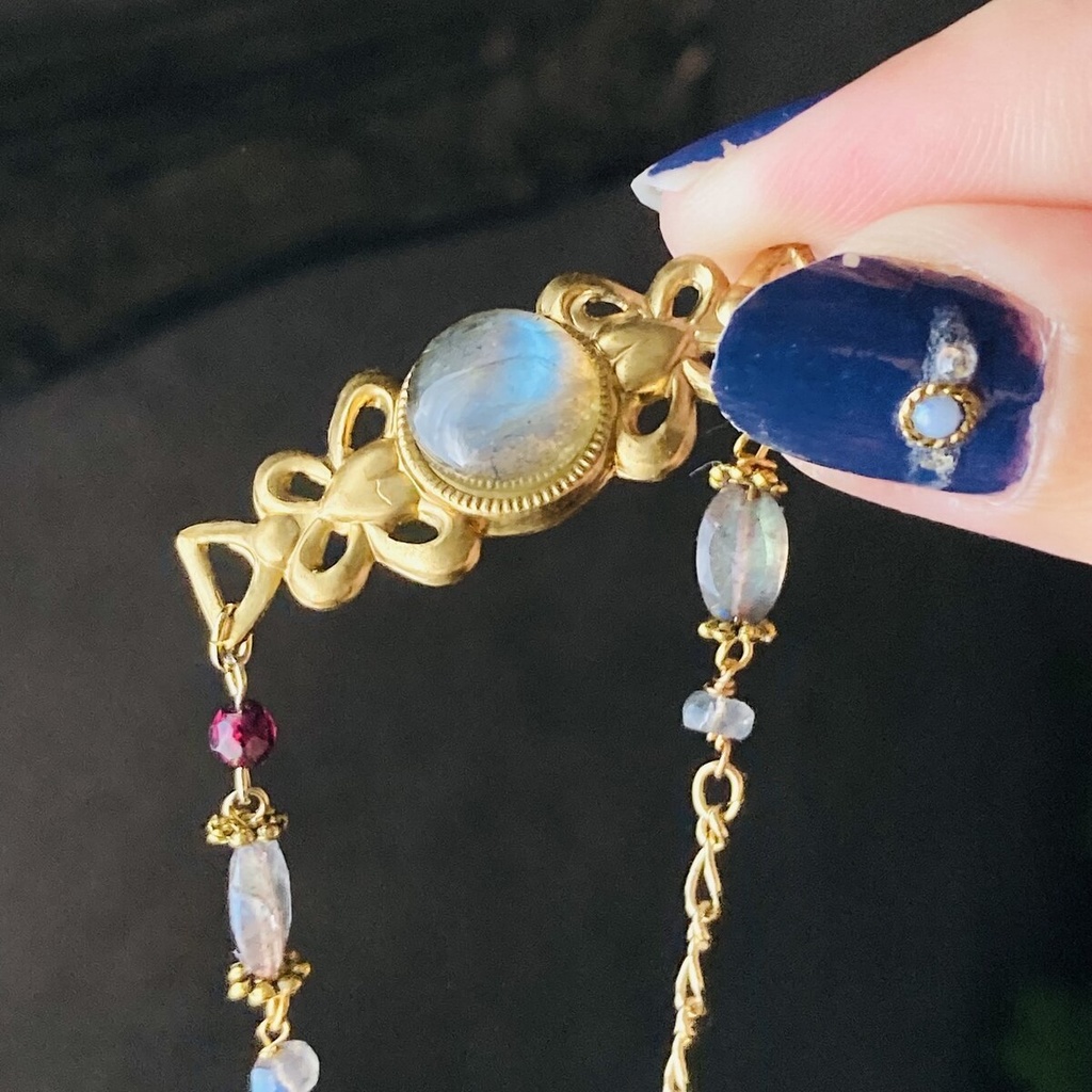 モルフォ蝶カラー 水色のラブラドレッセンス ラブラドライト 真鍮 ブレスレット