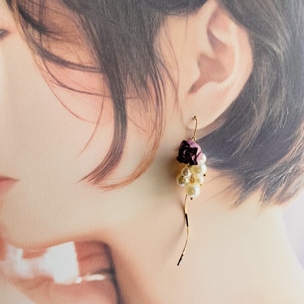 3色から選択 イロアソビ ミニ薔薇とパールのピアス
