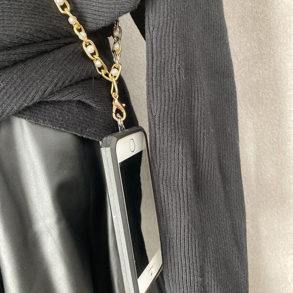 パールチェーン ネックストラップ オプションで色ガラスやチャーム追加できます