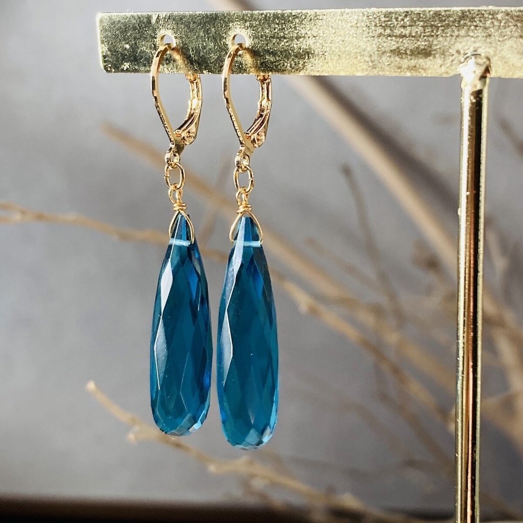 14kgf アパタイトクォーツ ロングドロップ チャーム無しバージョン ピアス