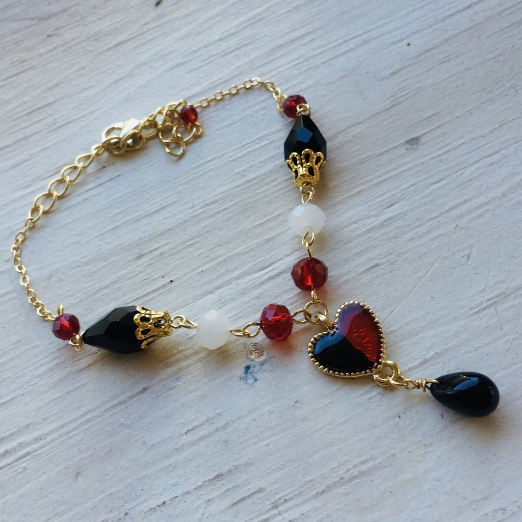 ツイステ ハーツラビュル ヴィランズ 赤と黒のハート 王冠 ブレスレット ネックレス変更可能