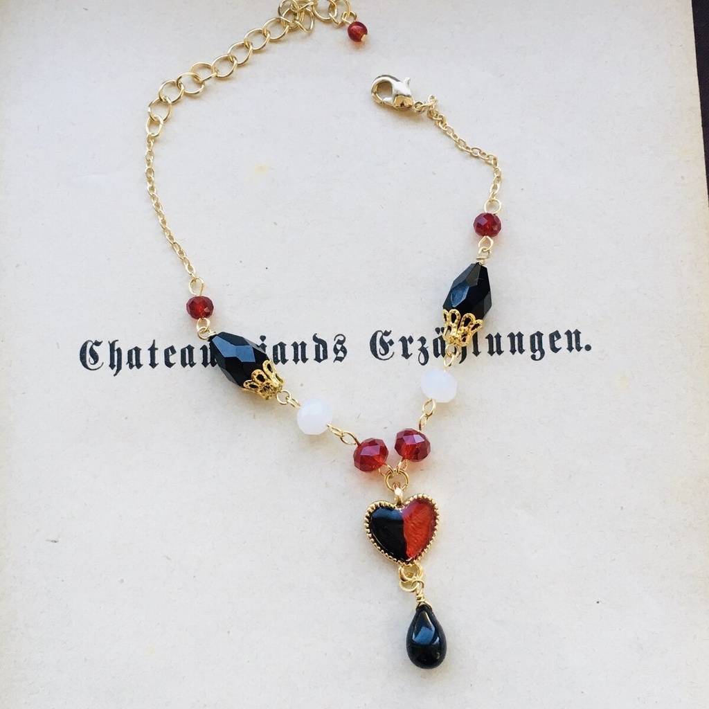 ツイステ ハーツラビュル ヴィランズ 赤と黒のハート 王冠 ブレスレット ネックレス変更可能