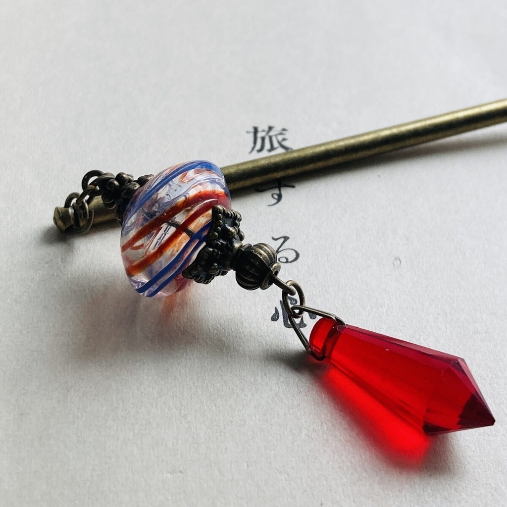 イロアソビ レア 吹きガラス 灯篭デザイン 青と赤 簪