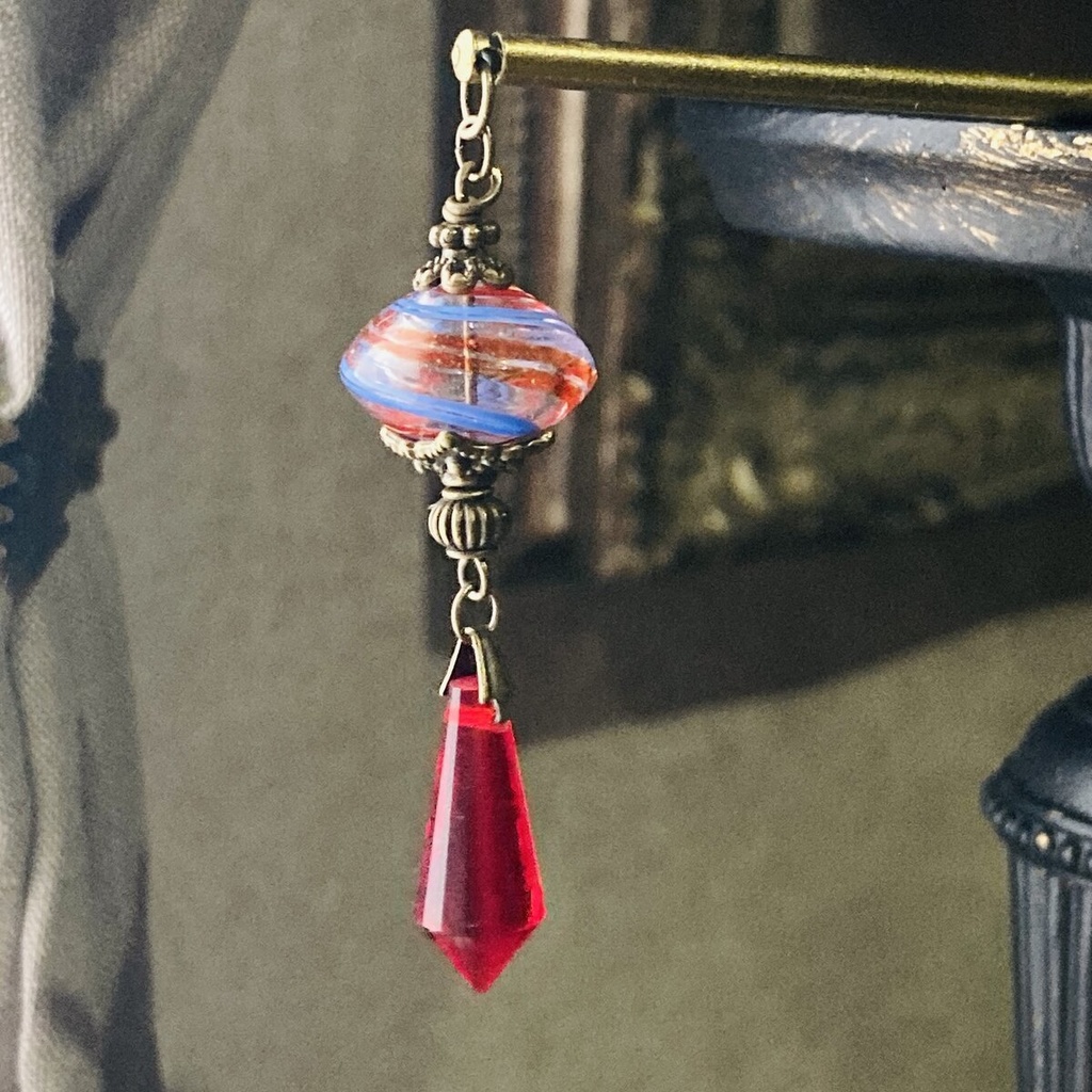 イロアソビ レア 吹きガラス 灯篭デザイン 青と赤 簪