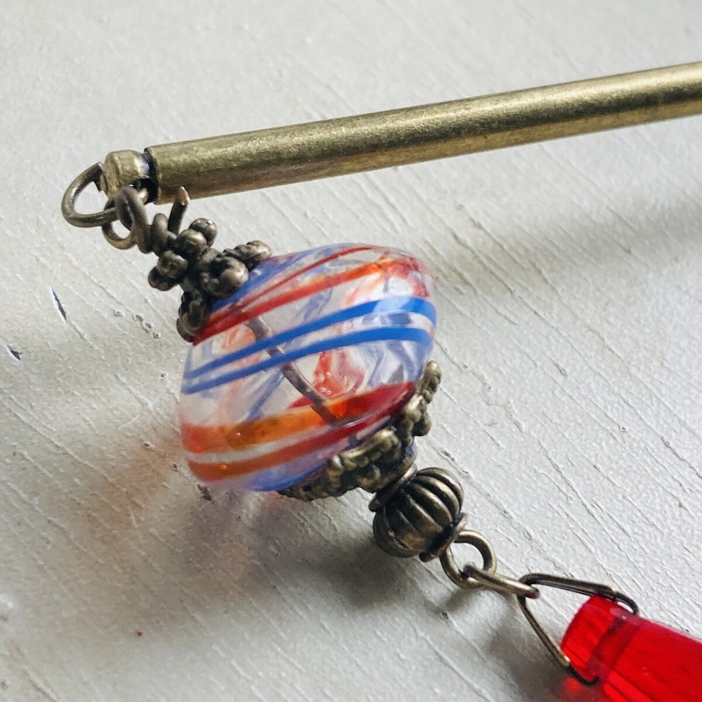 イロアソビ レア 吹きガラス 灯篭デザイン 青と赤 簪