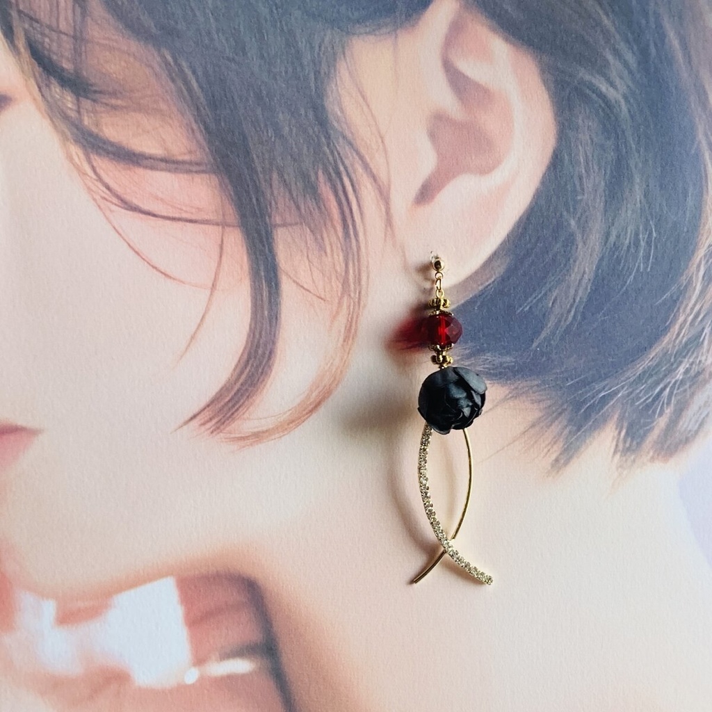 再販 あの人のハートを射止めたい 黒薔薇 ピアス イヤリング